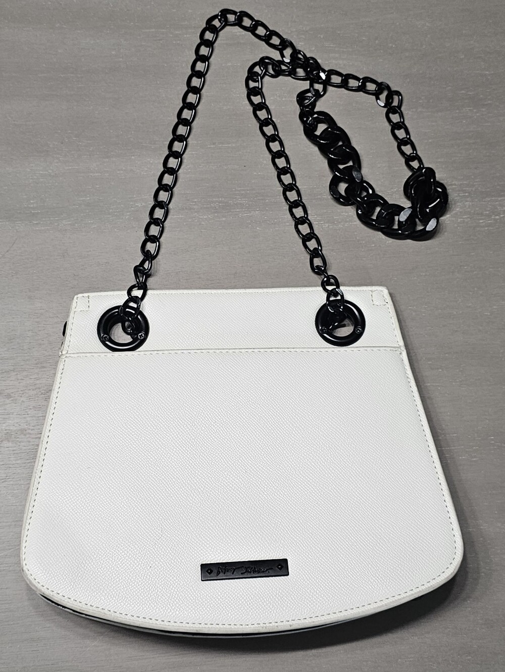 Betsey Johnson White Crossbody Bag with Chunky Black Chain Strap